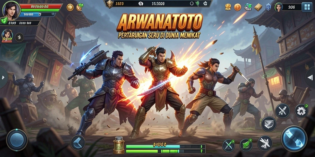Tangkapan layar ARWANATOTO menampilkan duel seru dengan efek pertarungan yang dramatis.