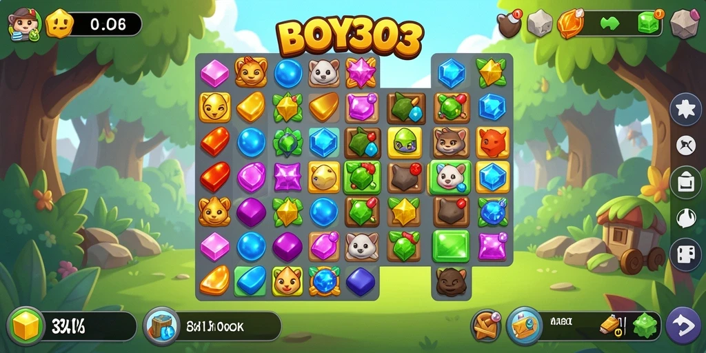 Tampilan gameplay BOY303 yang seru dan penuh warna dalam Match-3.