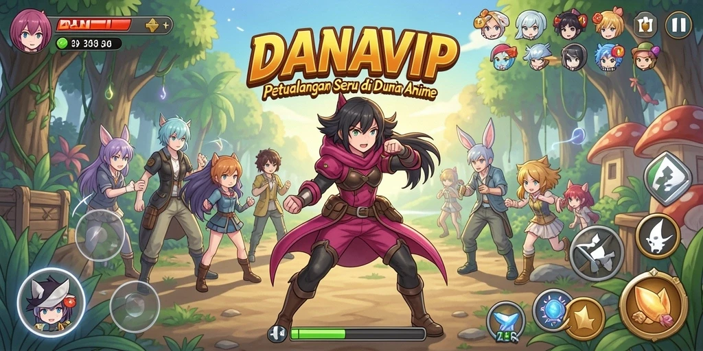 Screenshot gameplay DANAVIP menampilkan aksi karakter anime yang mendebarkan.