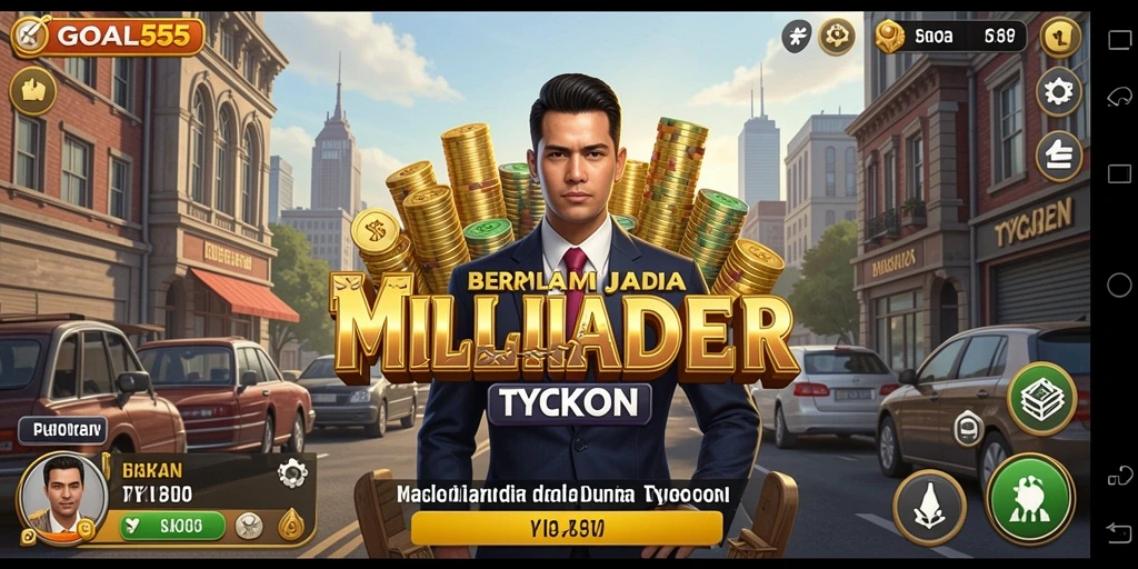 Screenshot gameplay GOAL55 yang menampilkan manajemen bisnis yang mengasyikkan.