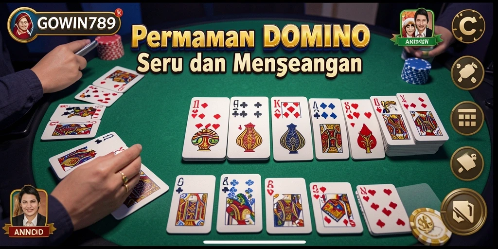 Screenshot GOWIN789 menunjukkan gameplay domino yang menarik dan interaktif.