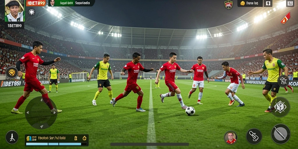 Tampilan gameplay menarik dalam IBET899 dengan aksi sepak bola yang intens.