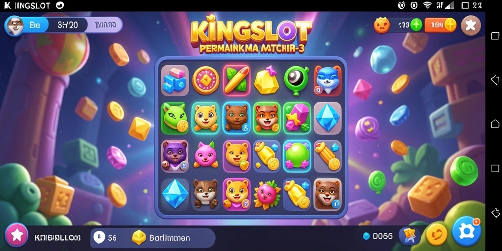 Tangkapan layar gameplay KINGSLOT yang menampilkan momen seru dalam Match-3.