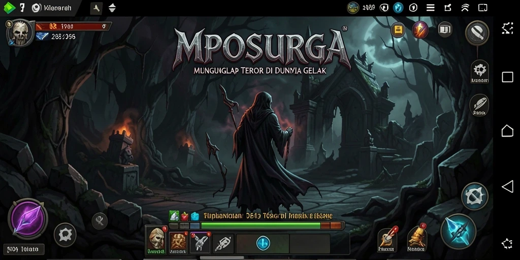 Screenshot gameplay MPOSURGA menampilkan karakter di tengah suasana menyeramkan.