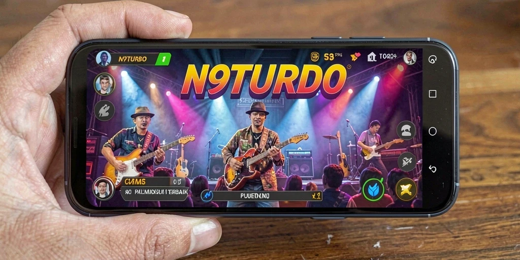 Tampilan permainan N9TURBO yang menakjubkan dengan lagu-lagu favorit.