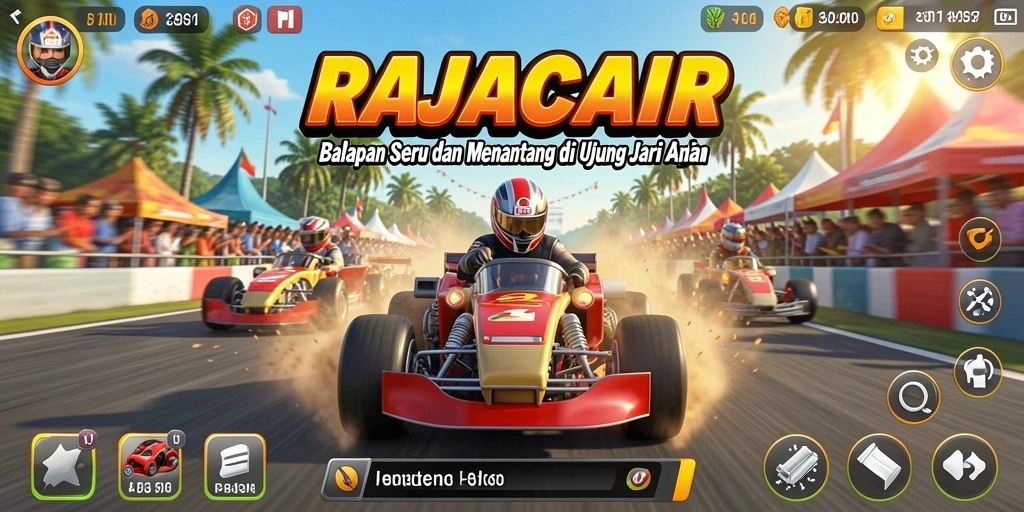 Screenshot gameplay RAJACAIR menampilkan aksi balapan yang menegangkan.